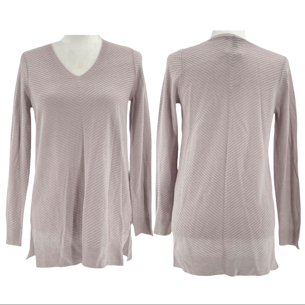 Eileen Fisher Merino Wool Crepe V Neck Tunic Top Sweater Ceramic Petite Plus PP